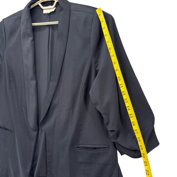 Eloquii Ruched 3/4 Sleeve Blazer Womens Black Open Front Shawl Collar Size 22 - Picture 10 of 15